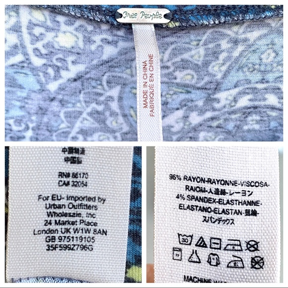 FREE PEOPLE DRESS bodycon FLORAL print sleeveless stretch blue gray tank tube M - Picture 5 of 10